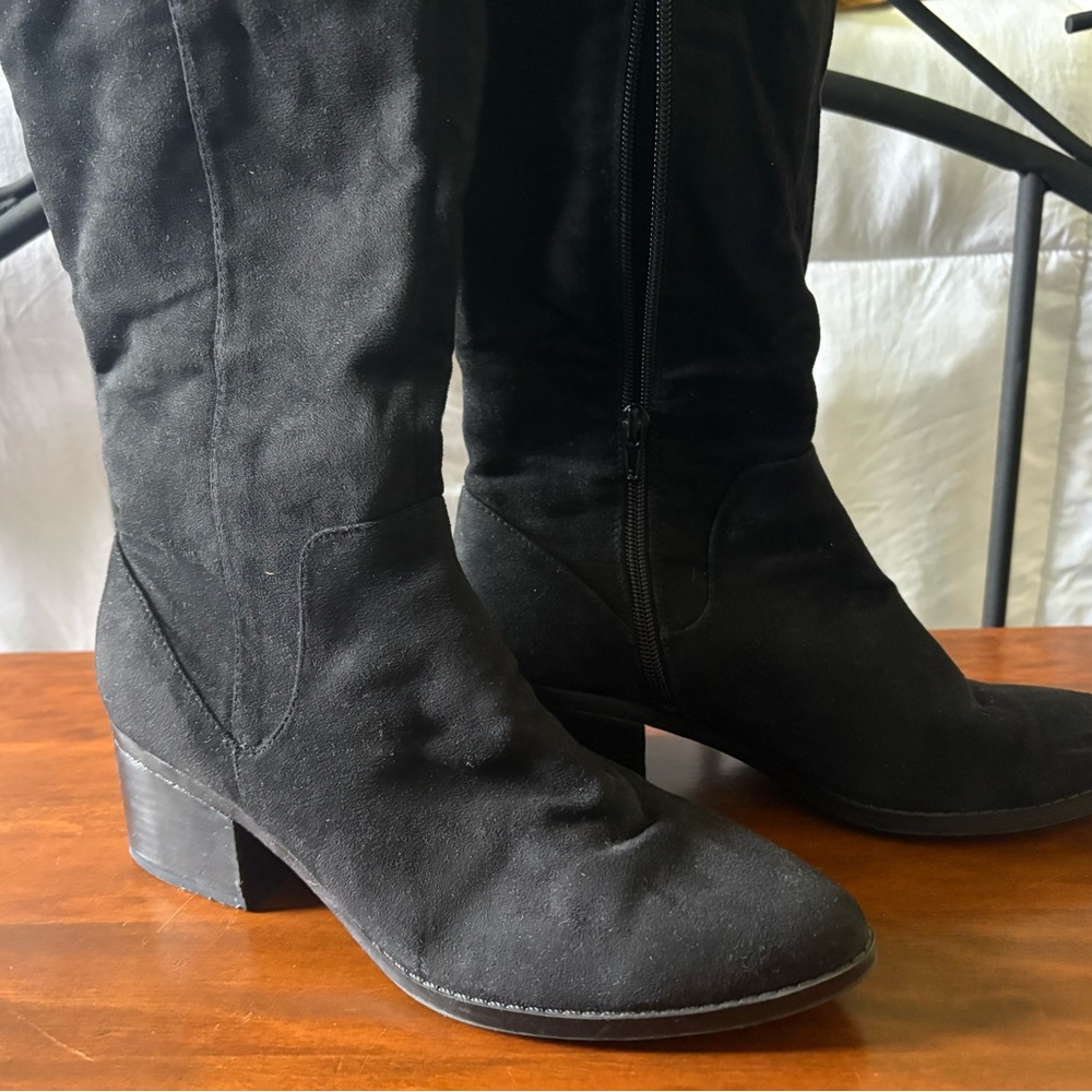 Black Women's Over-The-Knee Suede Block Heel Boots